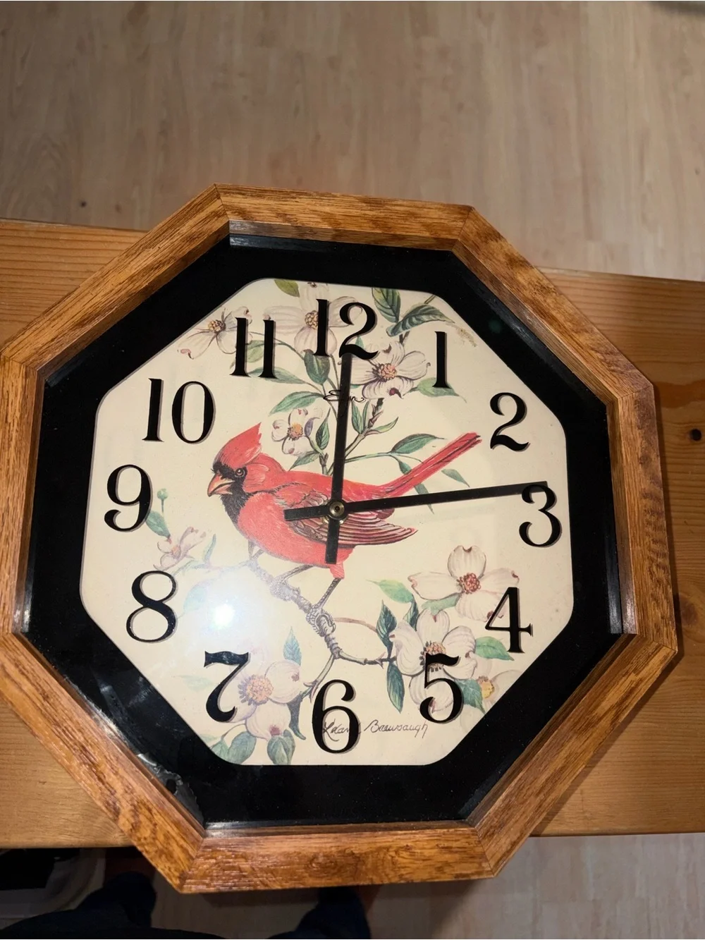 Red Cardinal Floral Wall Clock - Classic Octagon Design
